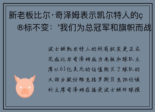 新老板比尔·奇泽姆表示凯尔特人的目标不变：'我们为总冠军和旗帜而战'